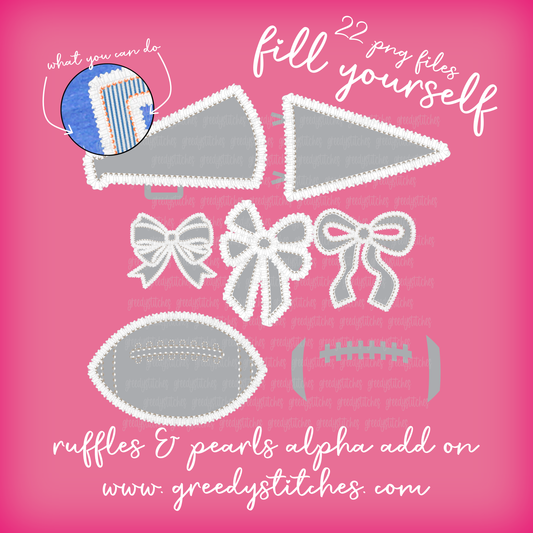 DIY Faux Ruffles & Pearls Bow Football Pennant Add On Pack PNG