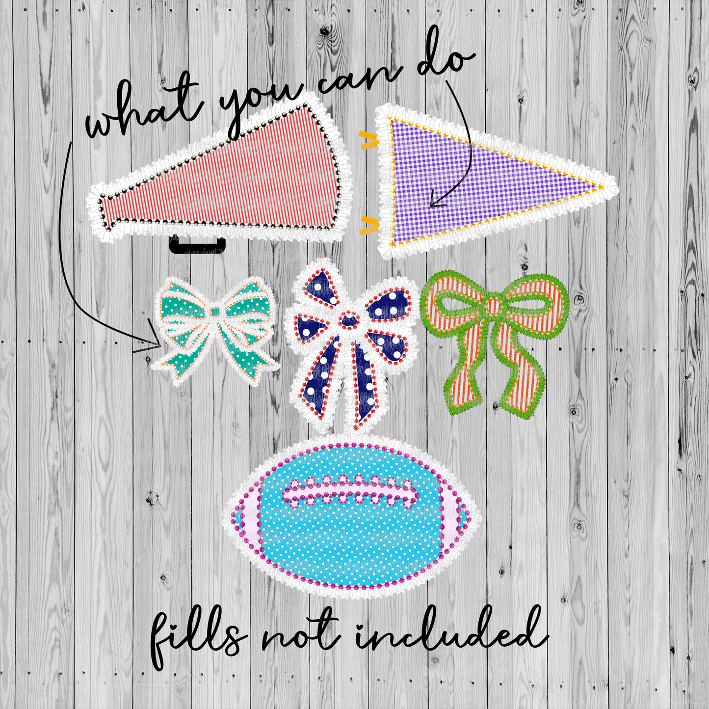 DIY Faux Ruffles & Pearls Bow Football Pennant Add On Pack PNG