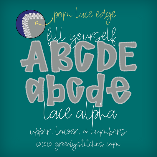 DIY Faux Lace Alpha & Number Pack PNG - Pom Lace Version