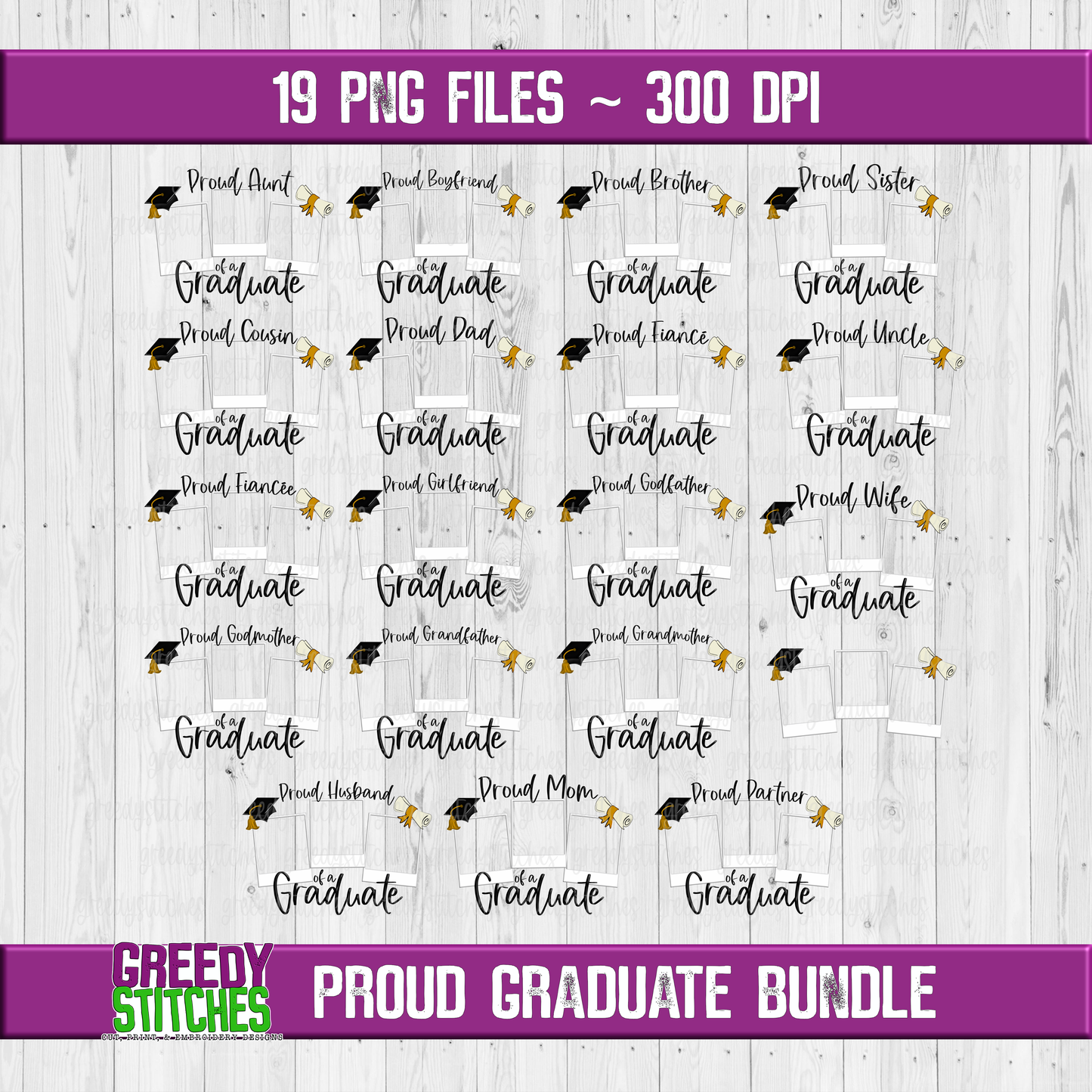 Proud Graduate with Spaces for Pictures PNG Bundle