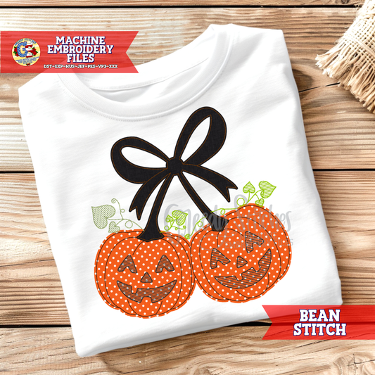 Cherry Pumpkins Bean Stitch Applique Machine Embroidery Design