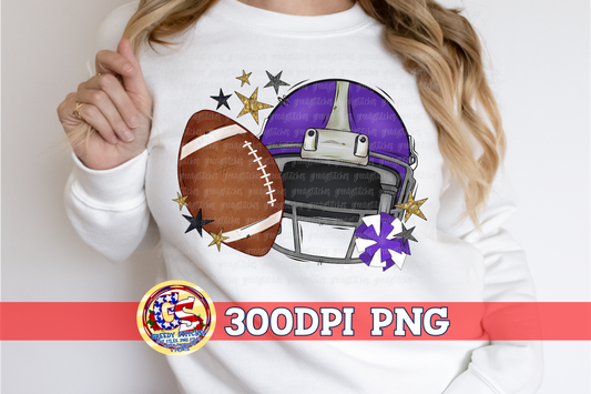 Purple Football Helmet with Stars PNG for Sublimation