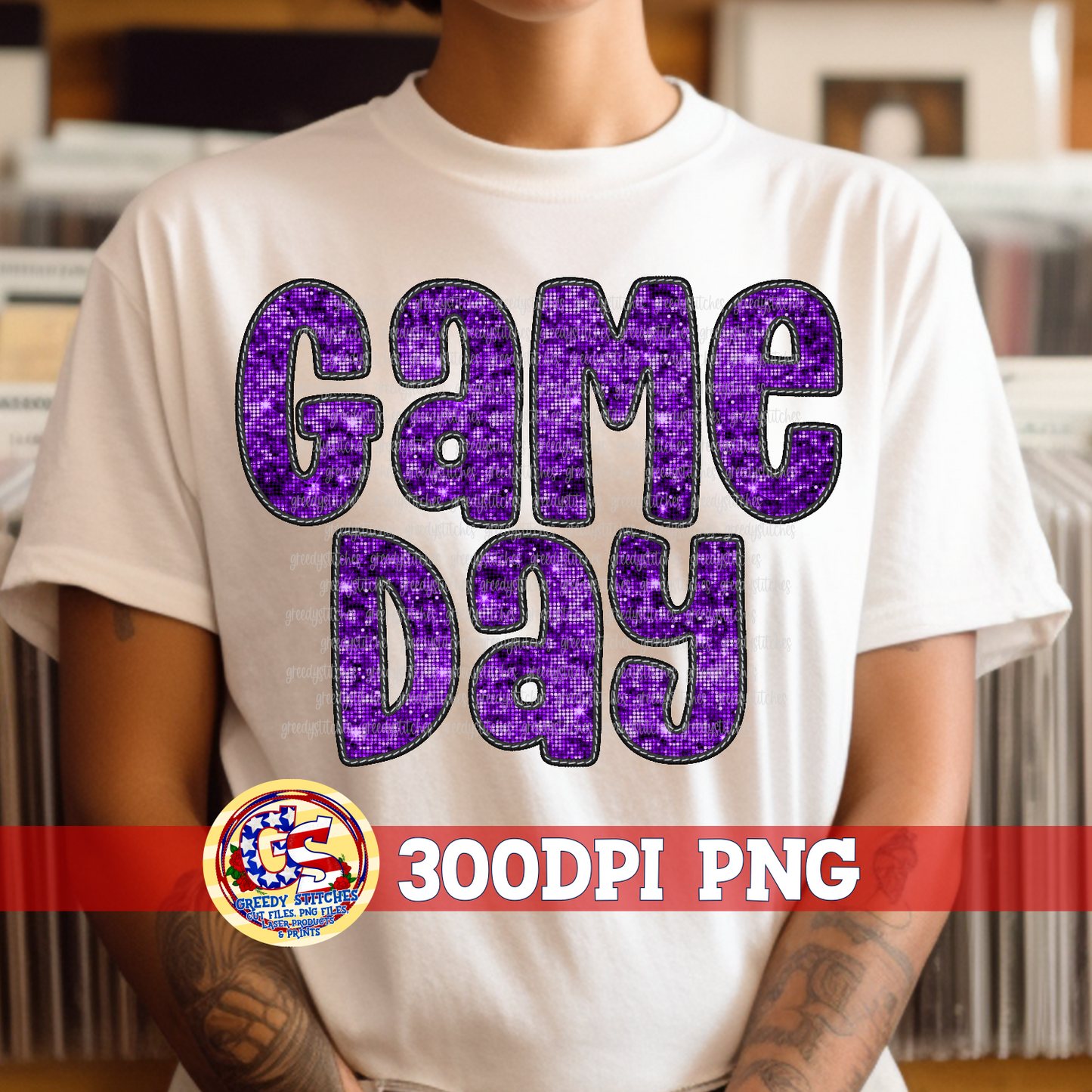 Game Day Purple Faux Embroidery Sequins PNG