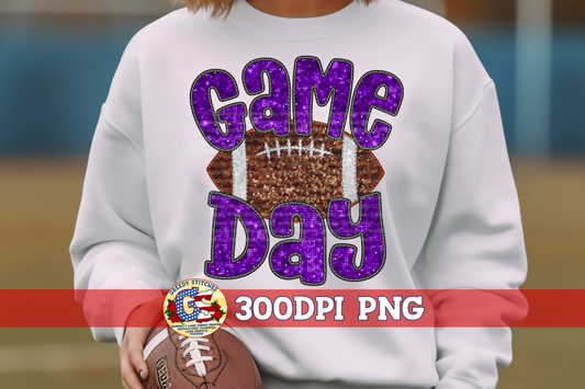 Purple Game Day Football Faux Embroidery Sequins PNG