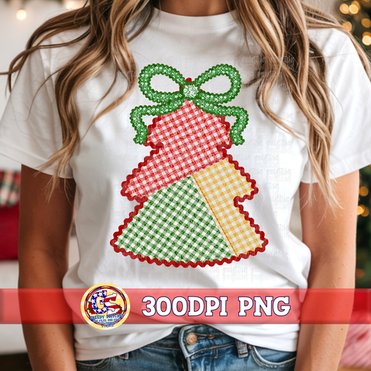 Quilted Gingham Ricrac Christmas Tree PNG