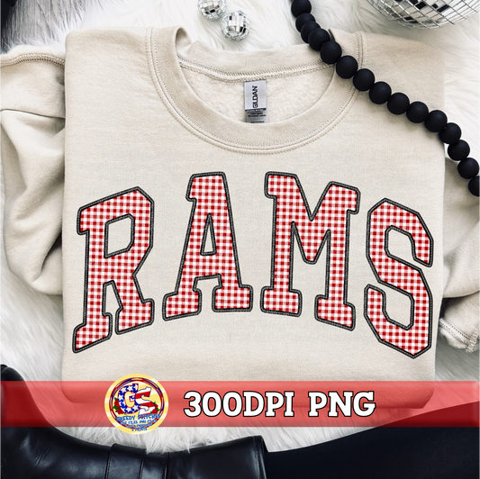 Rams Gingham Faux Embroidery PNG - Maroon Black