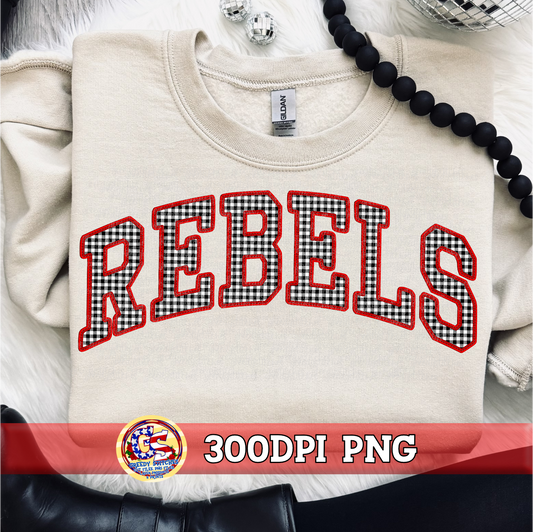Rebels Gingham Faux Embroidery PNG - Black Red
