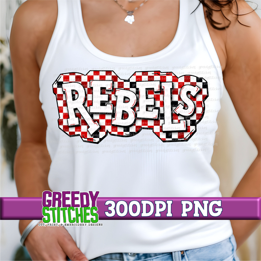 Checker Rebels Plate PNG - Red Black