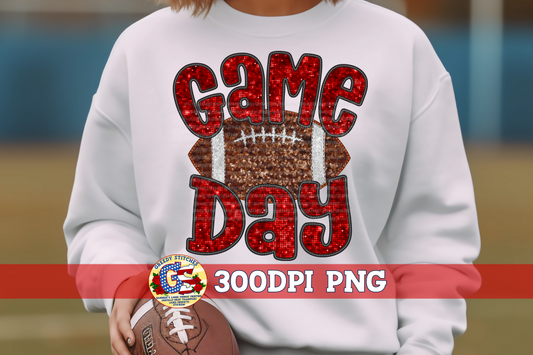 Red Game Day Football Faux Embroidery Sequins PNG