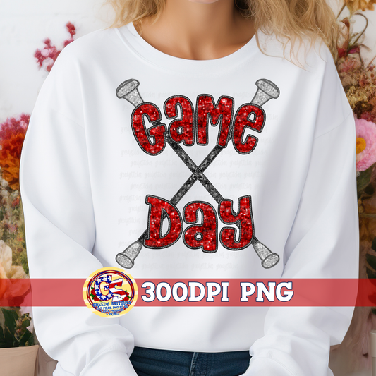 Red Game Day Batons Faux Embroidery Sequins PNG