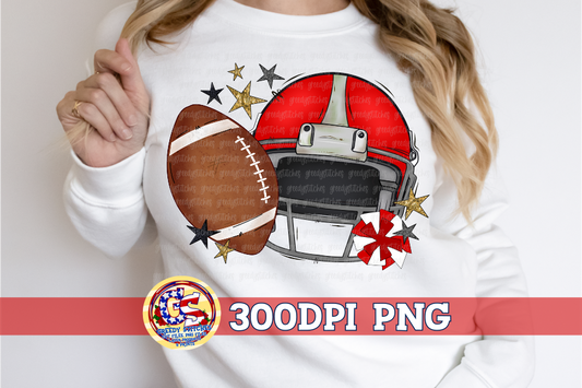 Red Football Helmet with Stars PNG for Sublimation