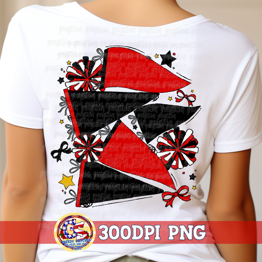 Red Black Spirit Pennants & Poms PNG - Homecoming PNG