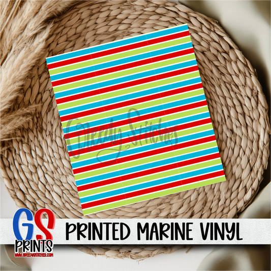 Blue Red and Lime Green Stripes Christmas Marine Vinyl
