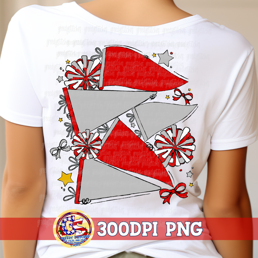Red Silver Spirit Pennants & Poms PNG - Homecoming PNG