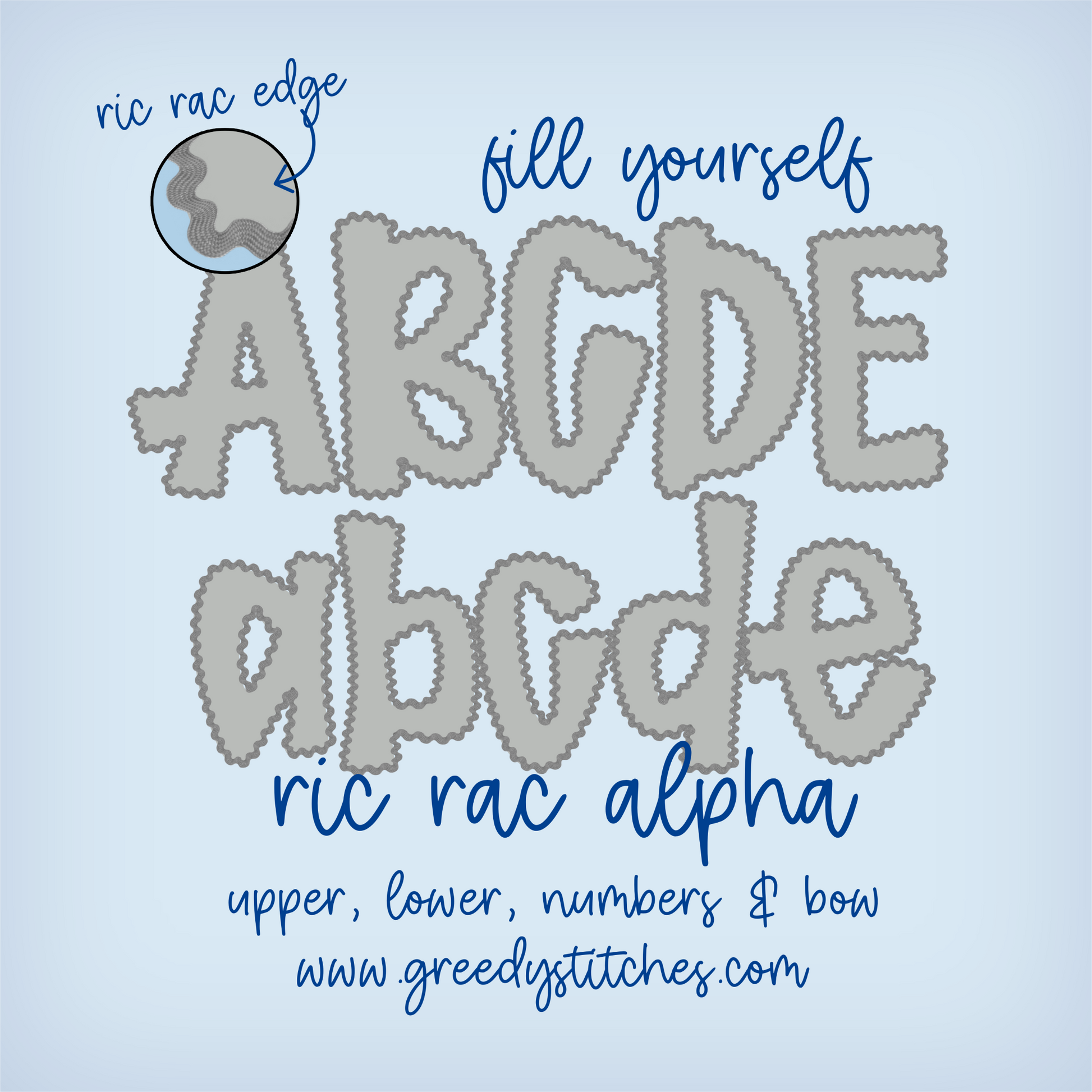 DIY Ric Rac Alpha & Number Pack PNG – Greedy Stitches