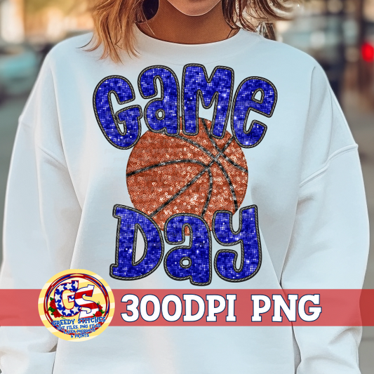 Basketball Game Day Royal Faux Embroidery Sequins PNG