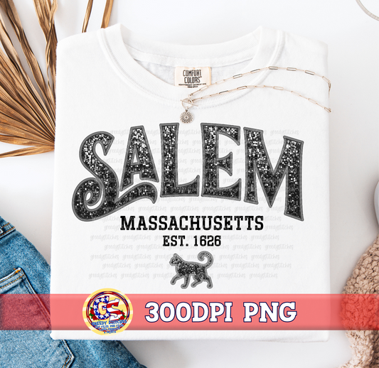 Salem Massachusetts PNG Black - Faux Embroidery Sequins Halloween