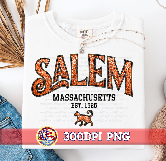 Salem Massachusetts PNG Orange - Faux Embroidery Sequins Halloween