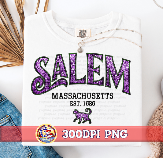 Salem Massachusetts PNG Purple - Faux Embroidery Sequins Halloween