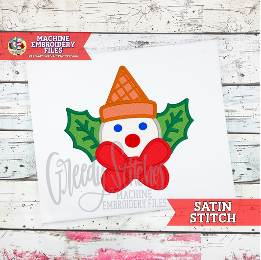 Flying Snowman Satin Stitch Applique Machine Embroidery Design  - New Orleans Christmas Snowman