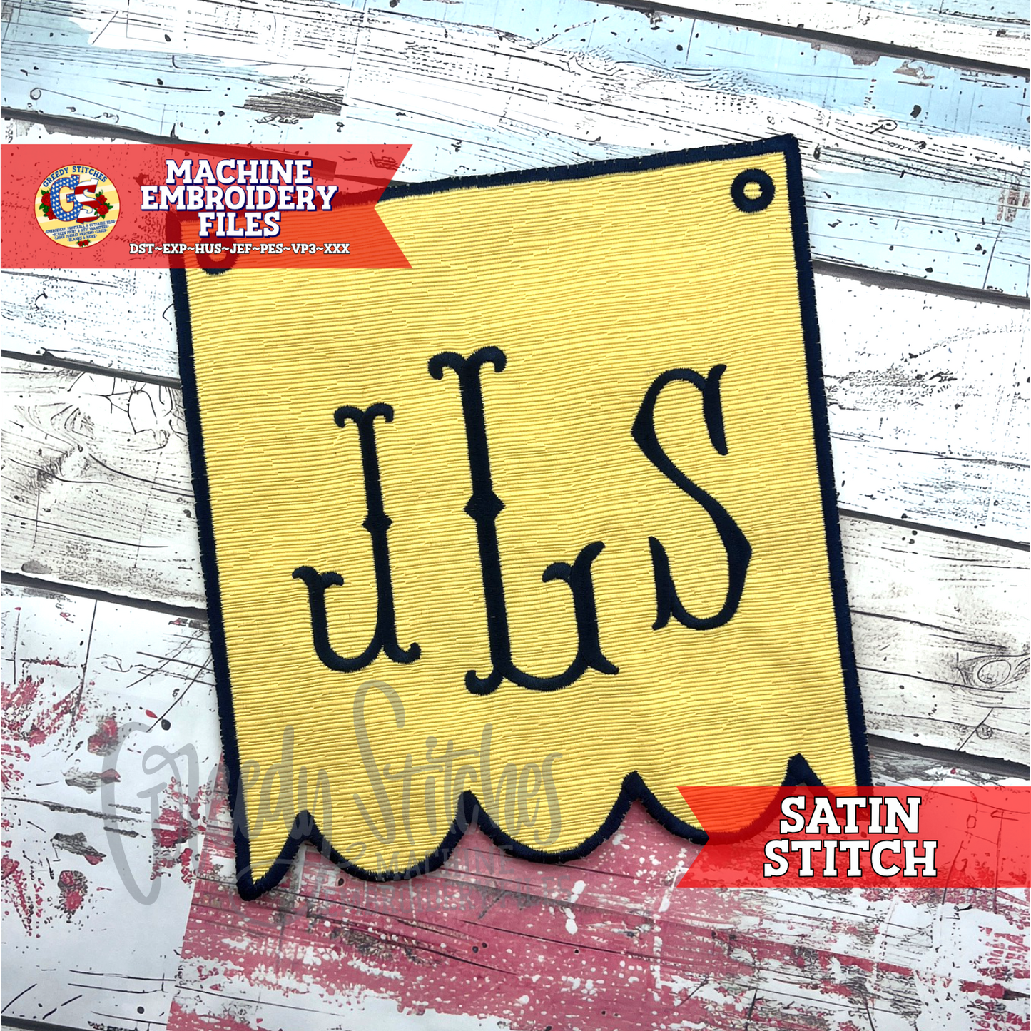 Hanging Banner Satin Stitch Machine Embroidery Design - ITH Embroidery