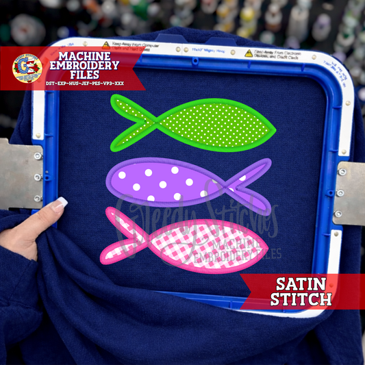 Fish Trio Satin Stitch Machine Embroidery Design