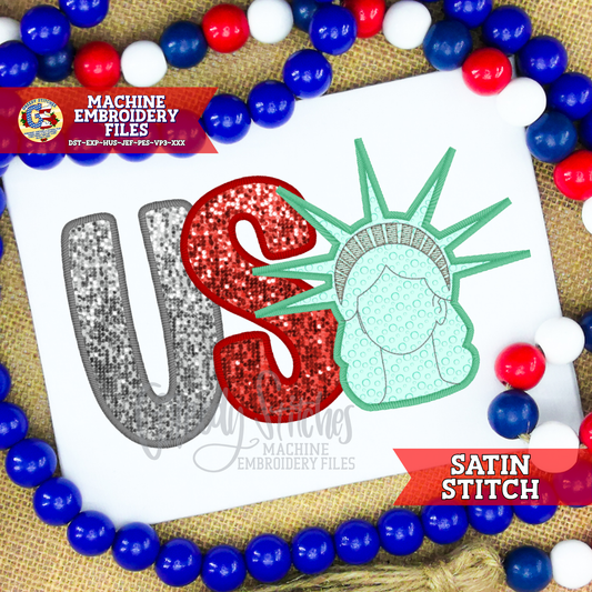 USA Lady Liberty Satin Stitch Machine Embroidery Design