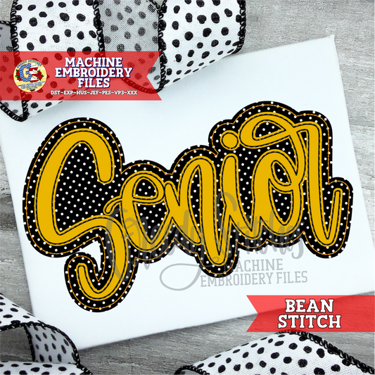 Senior Bean Stitch Double Applique Machine Embroidery Design