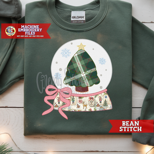 Christmas Tree Snow Globe Bean Stitch Applique Machine Embroidery Design
