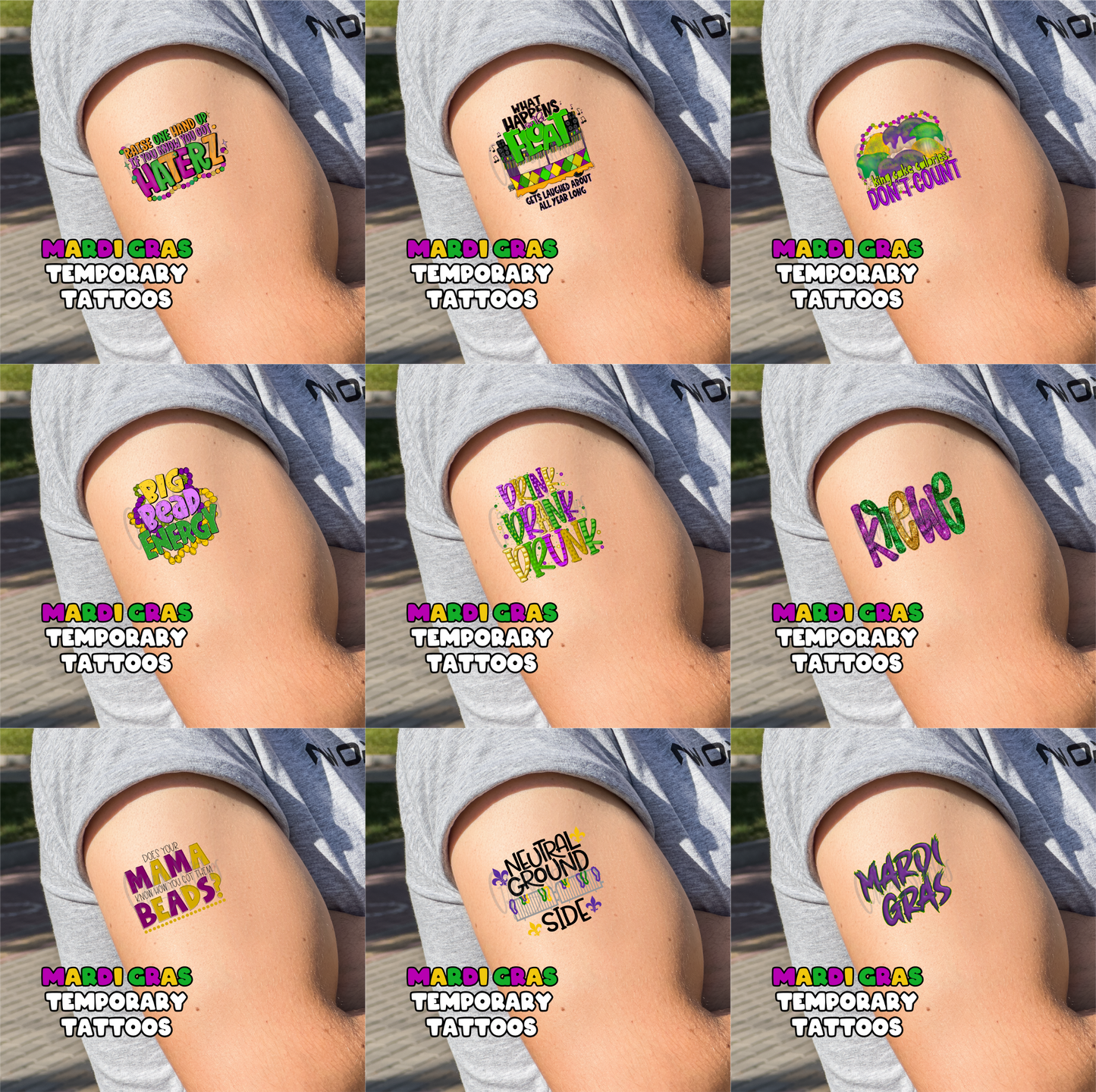 Mardi Gras Temporary Tattoos - Sheet 1