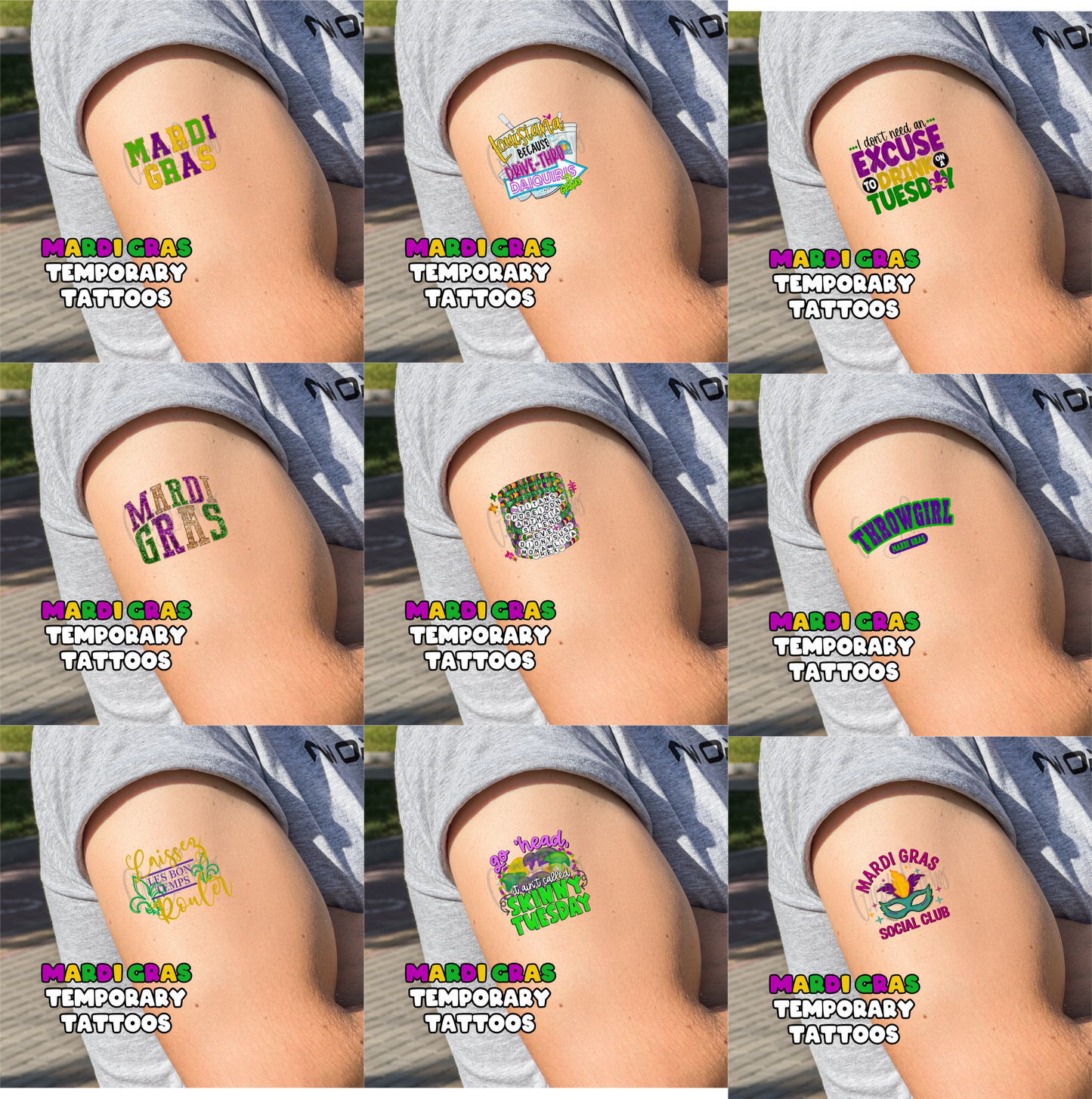 Mardi Gras Temporary Tattoos - Sheet 2