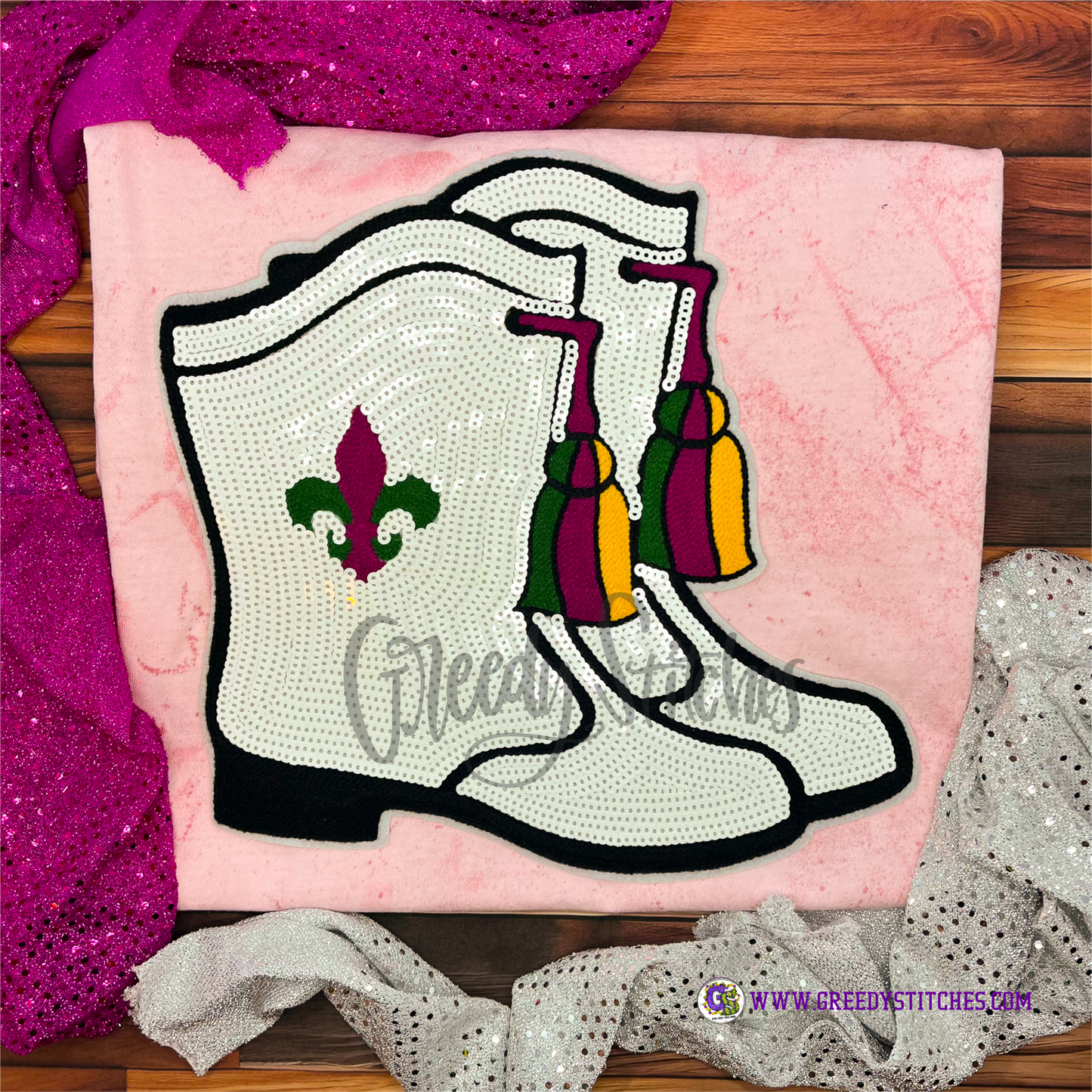 Sequin Marching Boots Patch ----Mardi Gras Patch