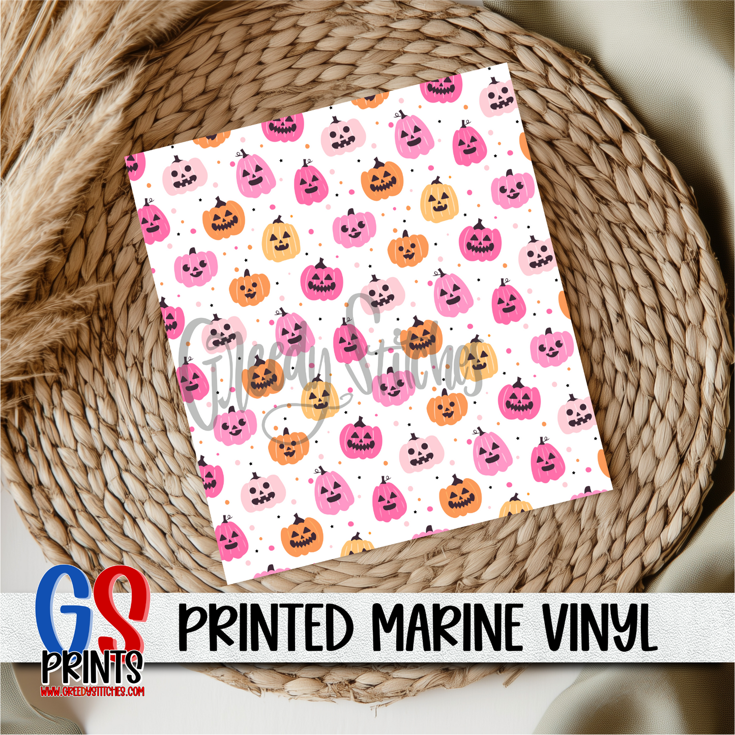 Pink Orange Pumpkins Printed Marine Vinyl
