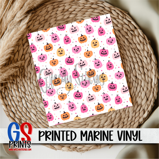 Pink Orange Pumpkins Printed Marine Vinyl