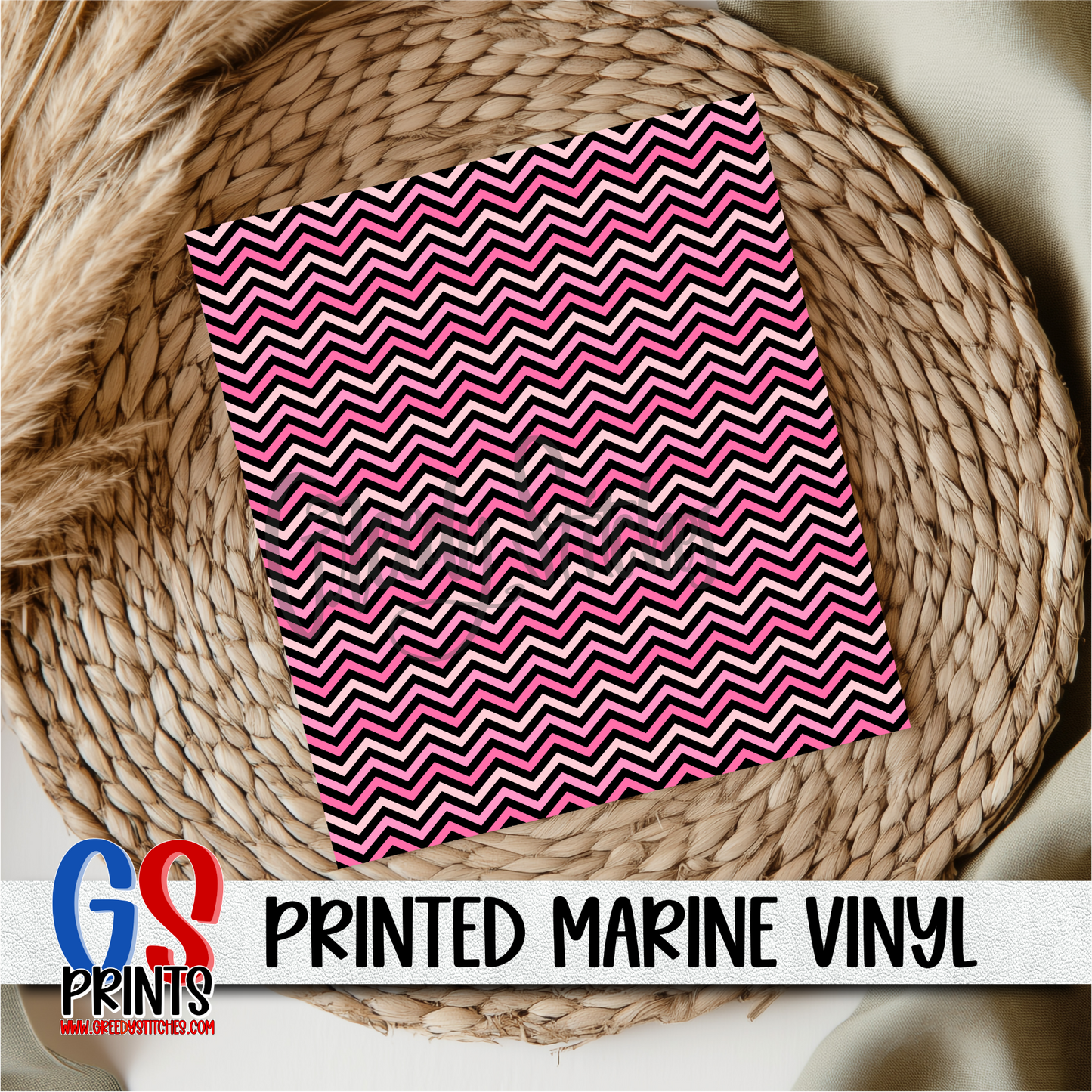 Pink Black Chevron Printed Marine Vinyl