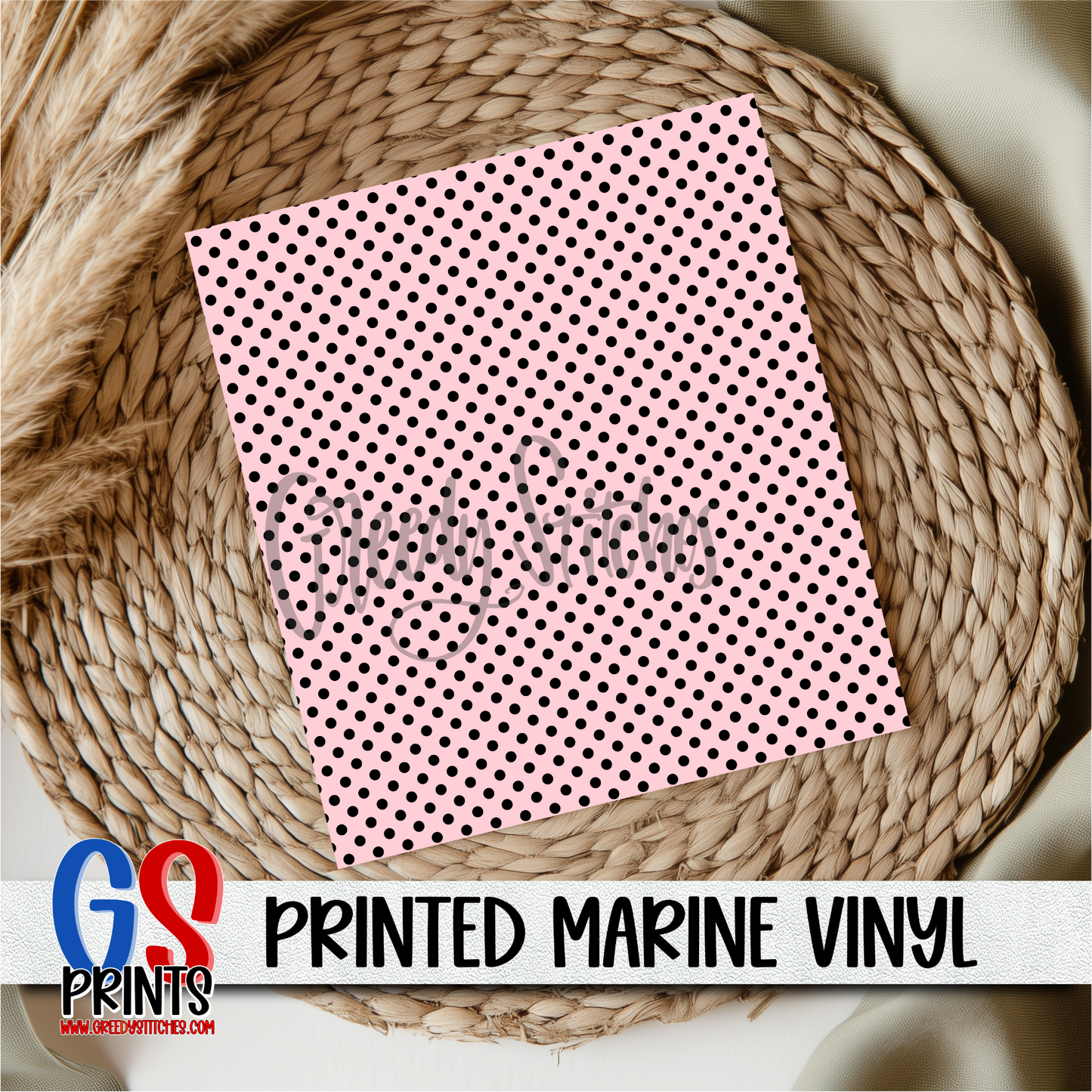 Pink Black Polka Printed Marine Vinyl
