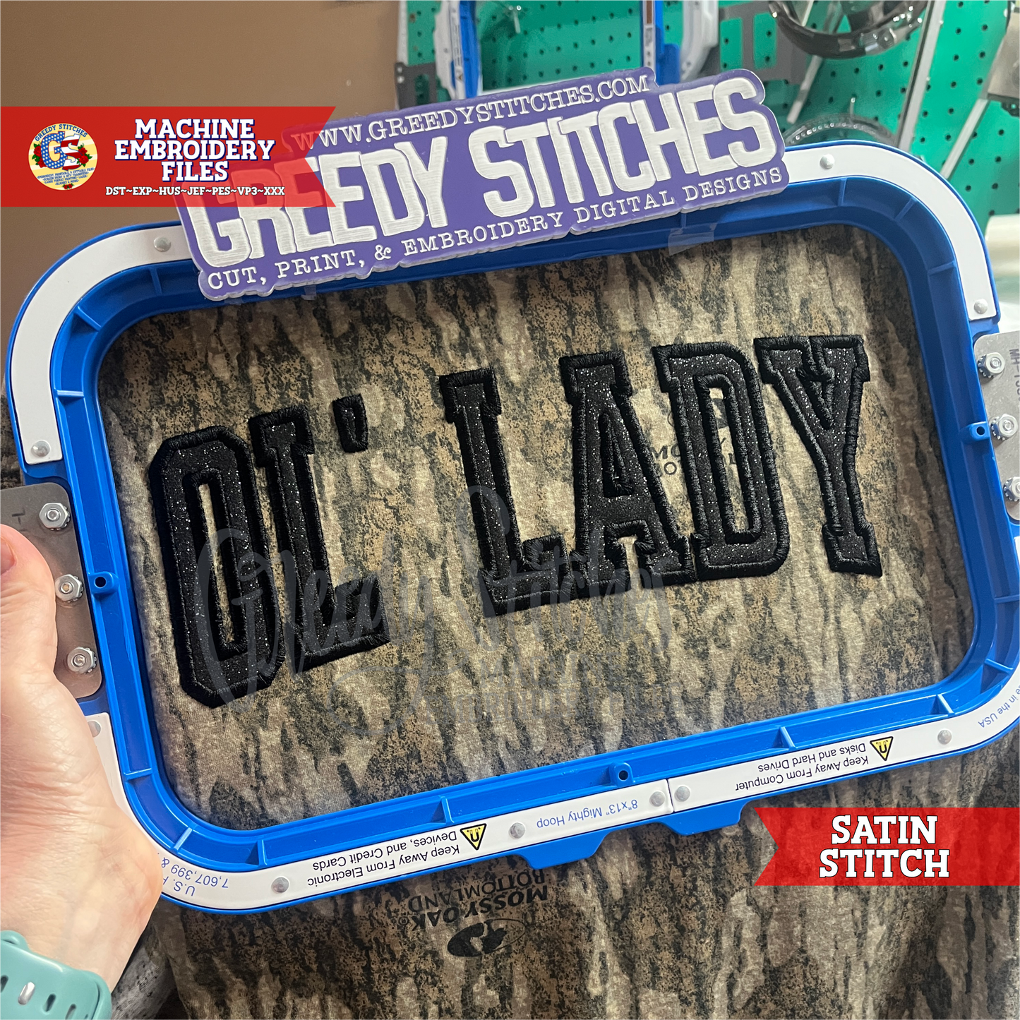 Ol' Lady Satin Stitch Applique Machine Embroidery Design