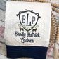 Deer Crest Embroidered Personalized Heirloom Quilt in White with Navy Blue Trim