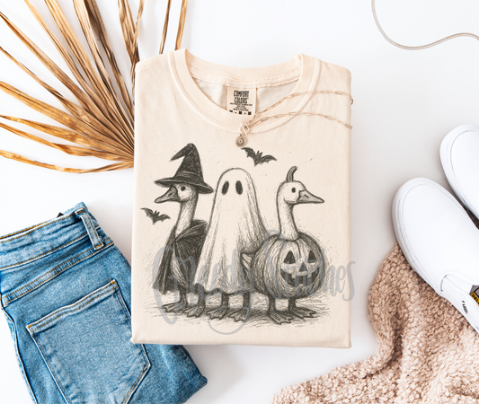 Halloween Geese Pencil Sketch DTF Transfer - Halloween Goose