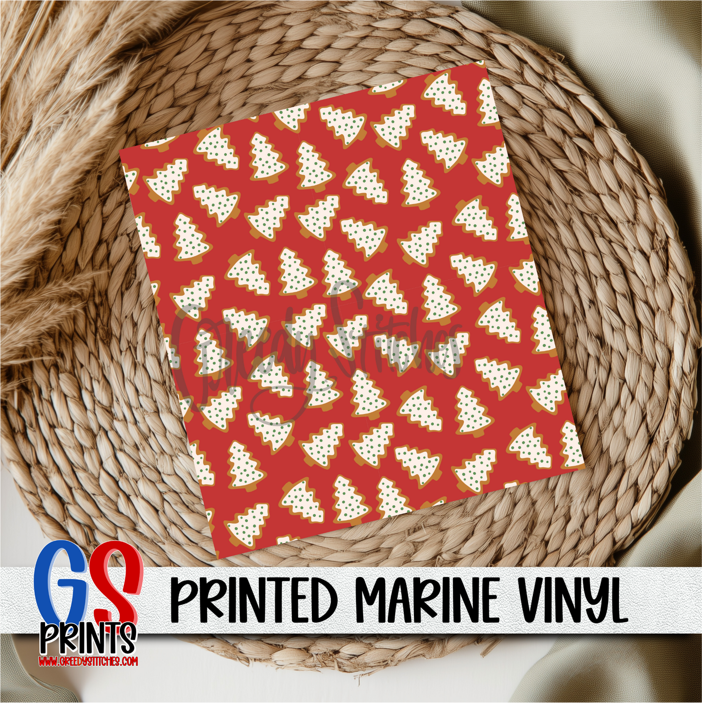 Gingerbread Christmas Tree Cookies Checker Marine Vinyl