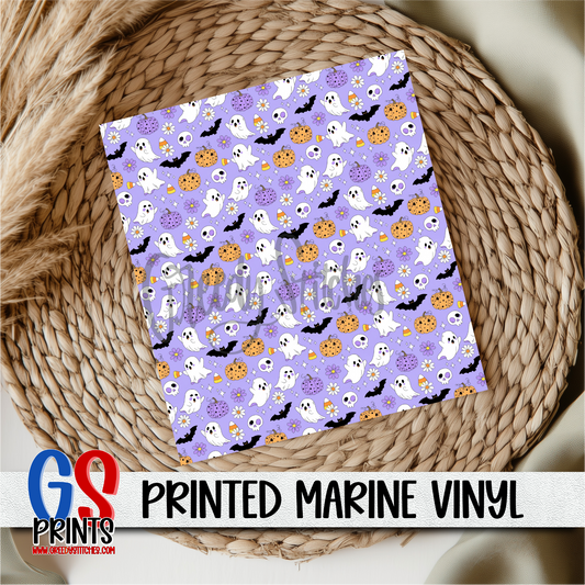 Purple Ghosts Bats and Pumpkins Printed Marine Vinyl