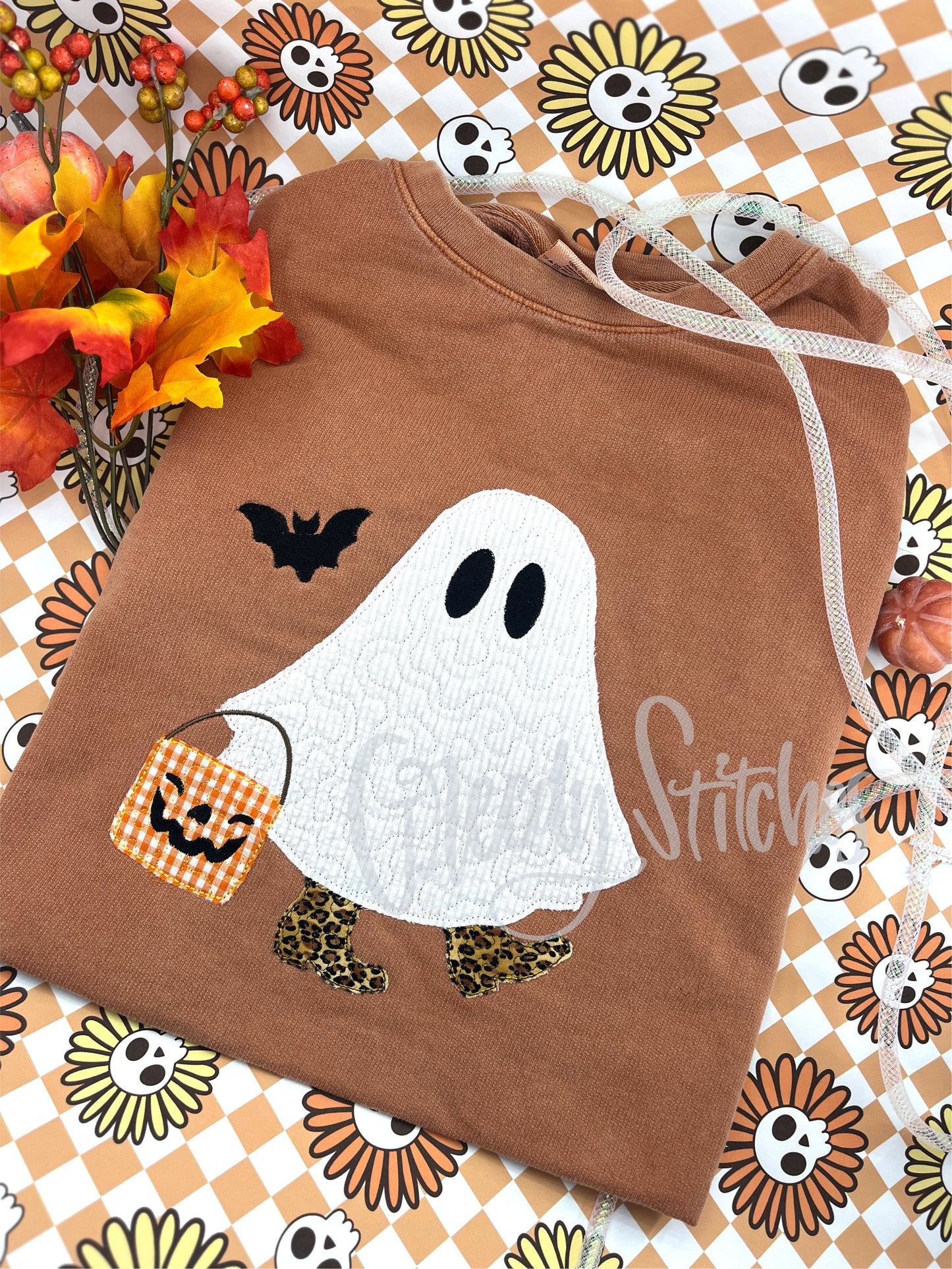 Western Trick or Treating Ghost Comfort Colors Long Sleeve T - Adult Sizes