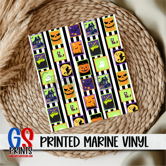 Halloween Frames Black Stripes Print Marine Vinyl
