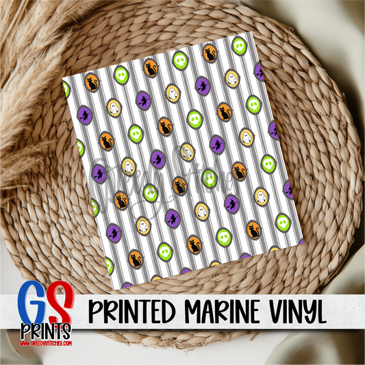 Halloween Frames Grey Pinstripes Print Marine Vinyl
