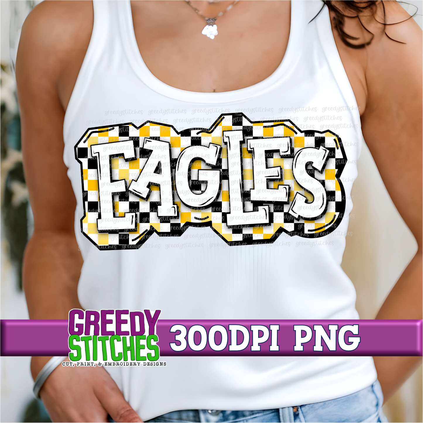 Checker Eagles Plate PNG - Black Yellow