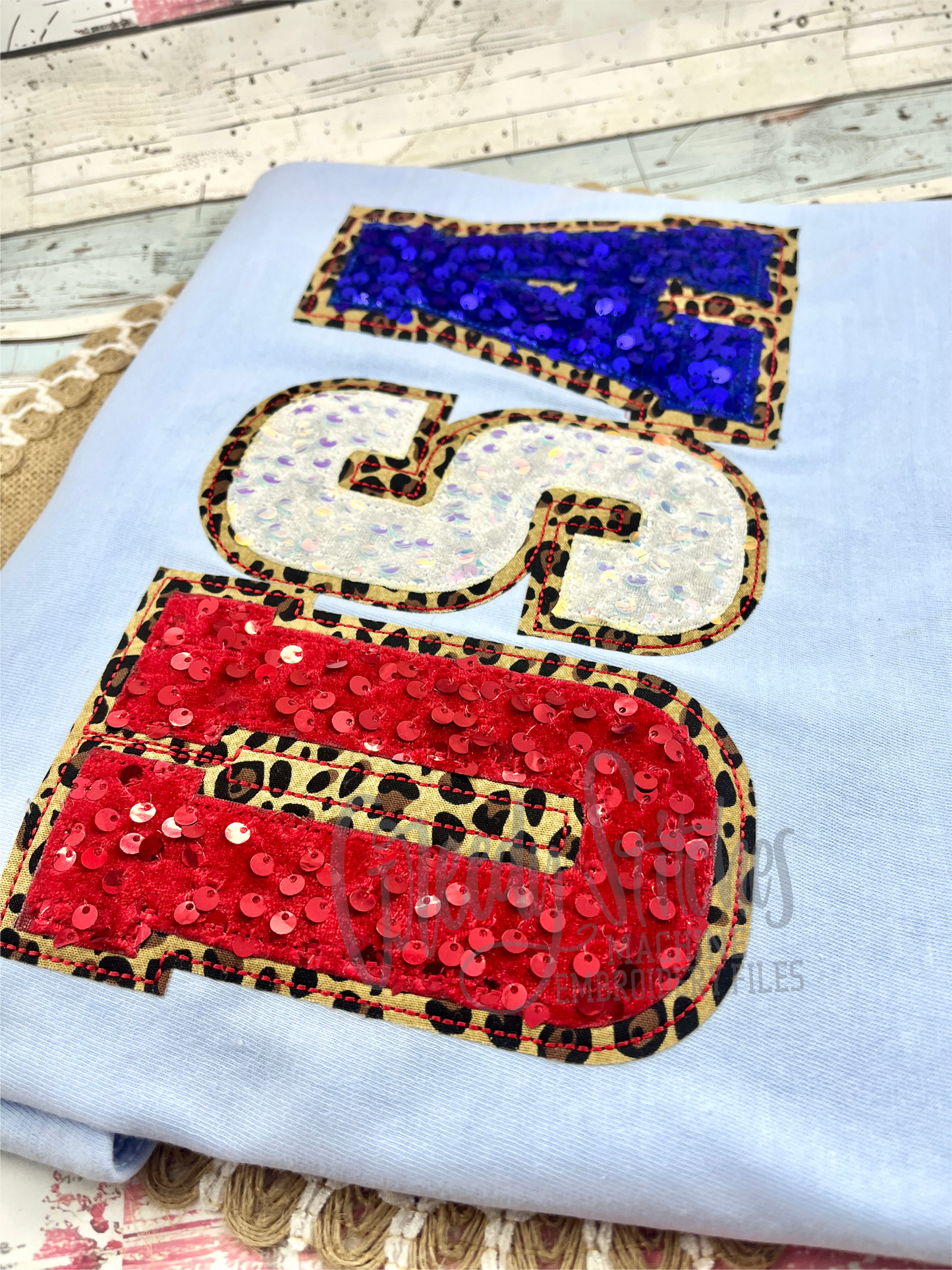 Varsity USA Double Applique Bean Stitch Machine Embroidery Design