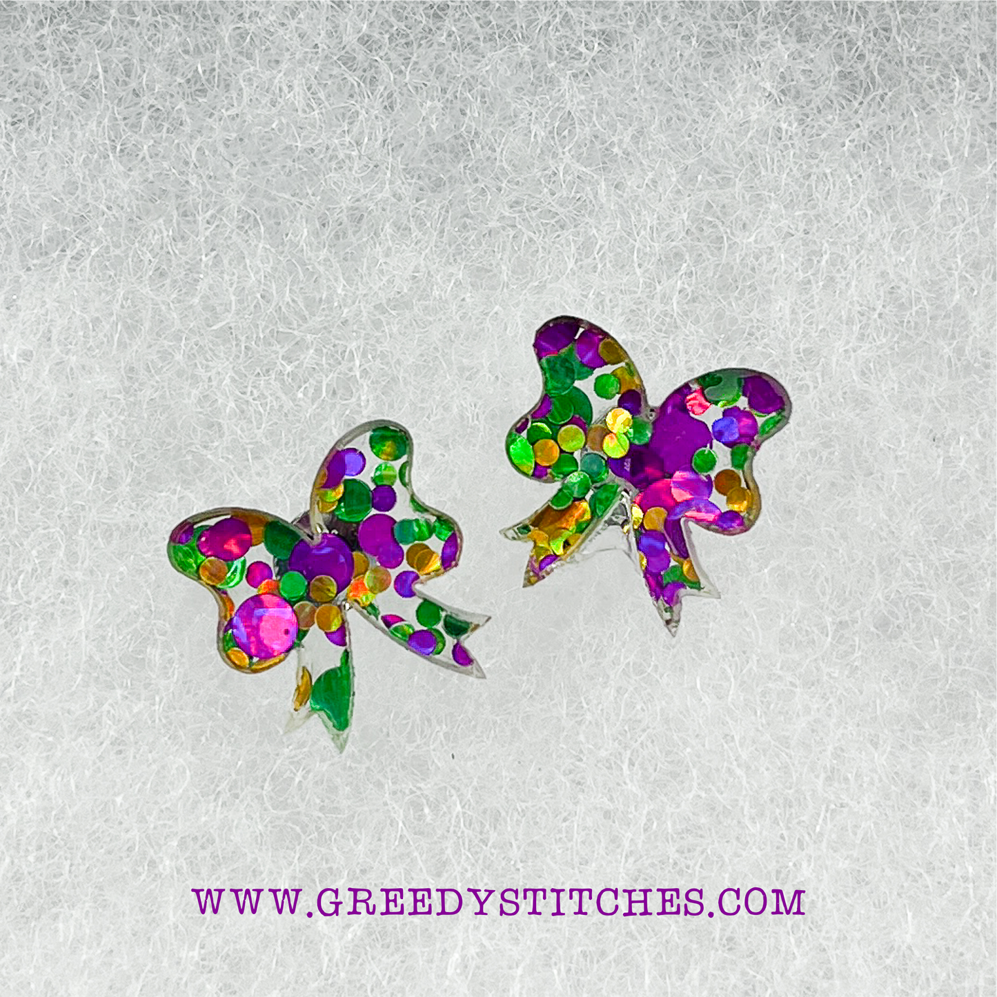 Mardi Gras Glitter Bow Earrings