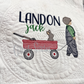 Rabbit Hunter Boy with Wagon Embroidered Personalized Heirloom Quilt in White with White Trim