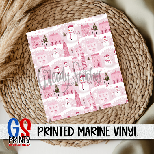 Pink Christmas Village Marine Vinyl