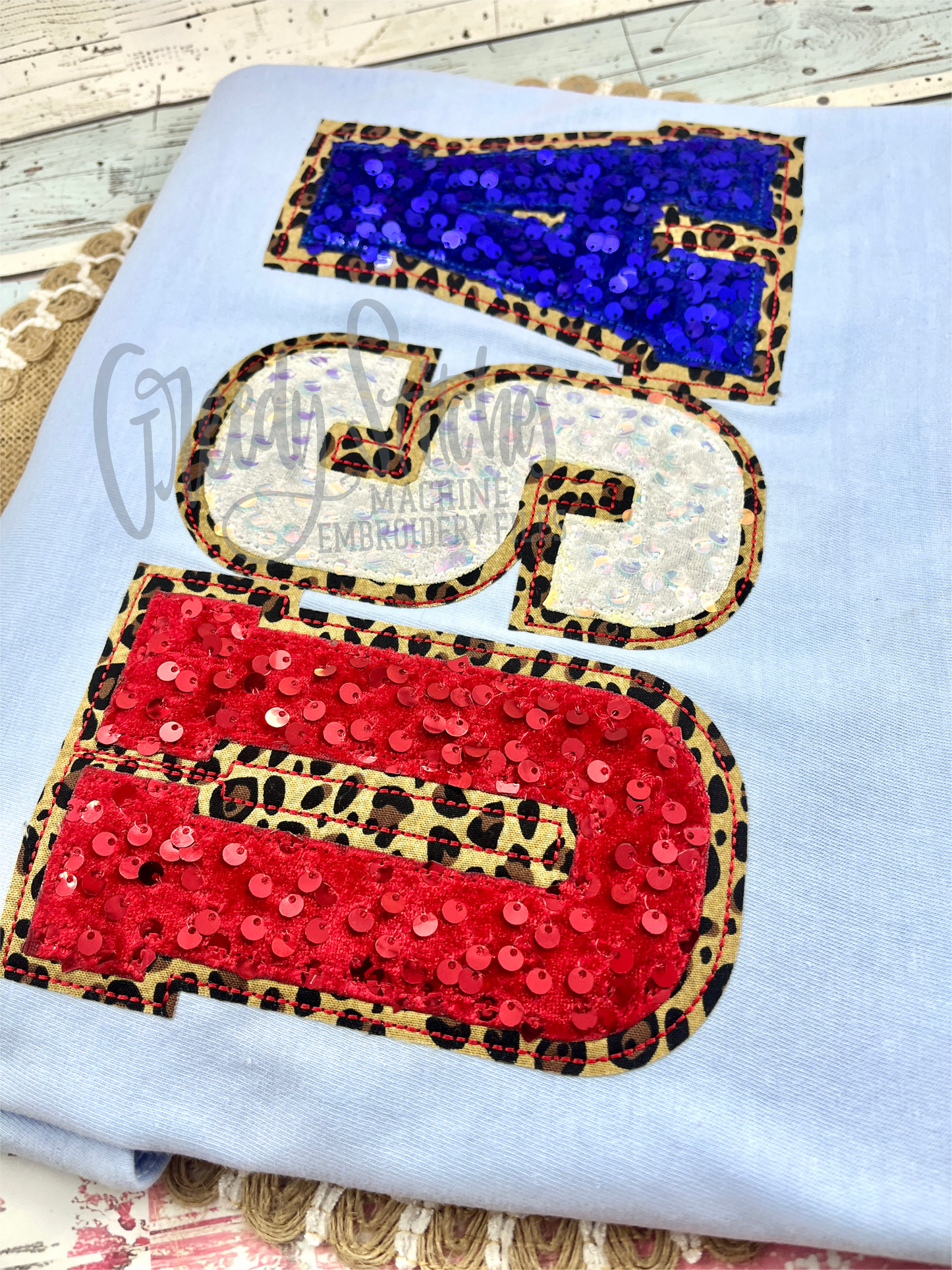 Varsity USA Double Applique Bean Stitch Machine Embroidery Design
